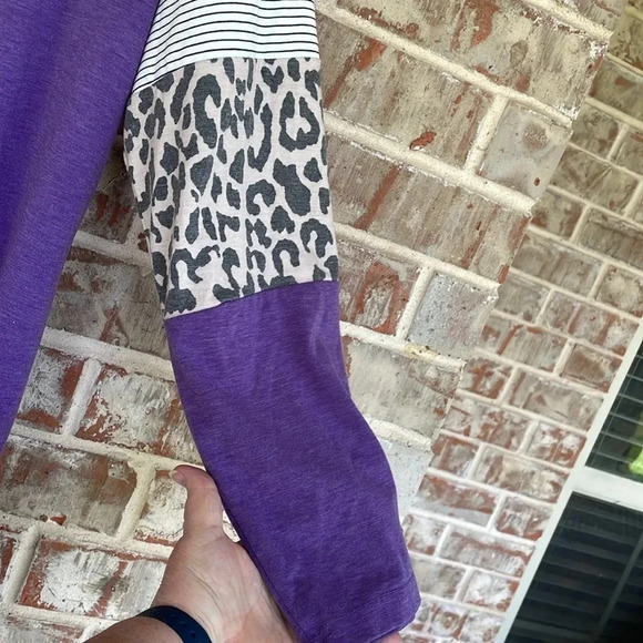 Unbranded Purple Striped Leopard Print Raglan Long Sleeved T-shirt - Picture 3 of 8